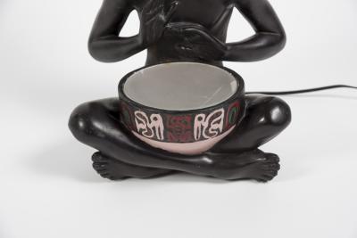 1950s Ceramic lamp showing a little African playing Tom tom signed A Carli