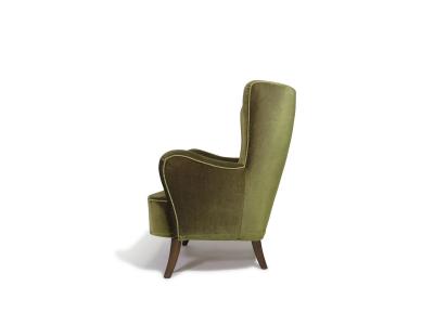 1950s Danish High Back Lounge Chair in Original Green Mohair