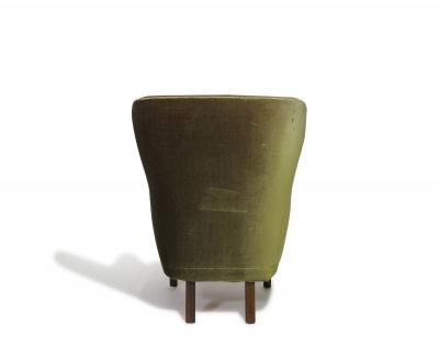 1950s Danish High Back Lounge Chair in Original Green Mohair