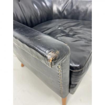 1950s Danish Leather High Back Lounge Chair