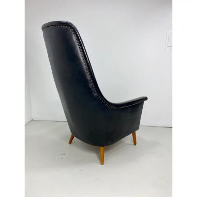 1950s Danish Leather High Back Lounge Chair