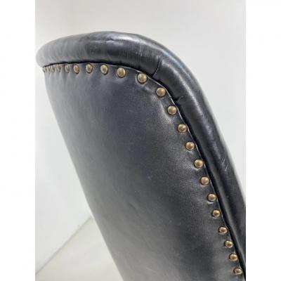 1950s Danish Leather High Back Lounge Chair