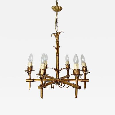 1950s FRENCH FAUX BAMBOO GILT CHANDELIER