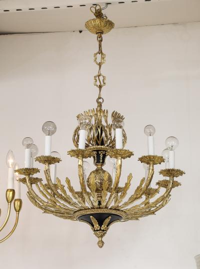 1950s French 12 Arm Brass Chandelier