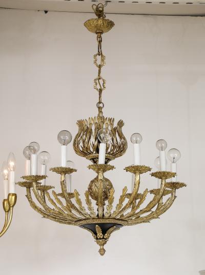 1950s French 12 Arm Brass Chandelier
