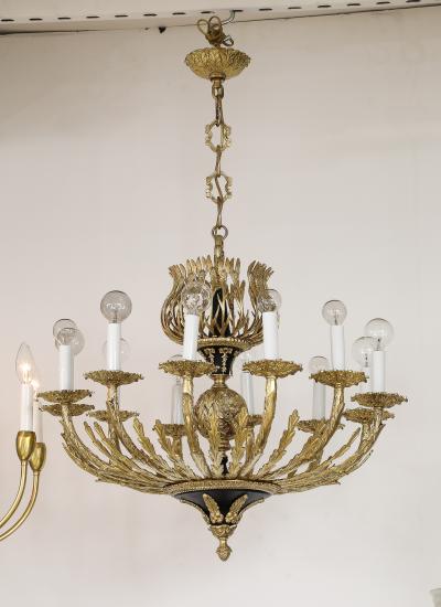 1950s French 12 Arm Brass Chandelier