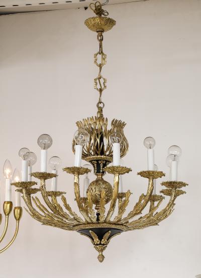 1950s French 12 Arm Brass Chandelier
