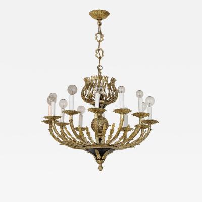 1950s French 12 Arm Brass Chandelier