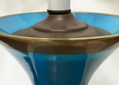 1950s French Blue Opaline Glass Table Lamps With Gilt Details Pair