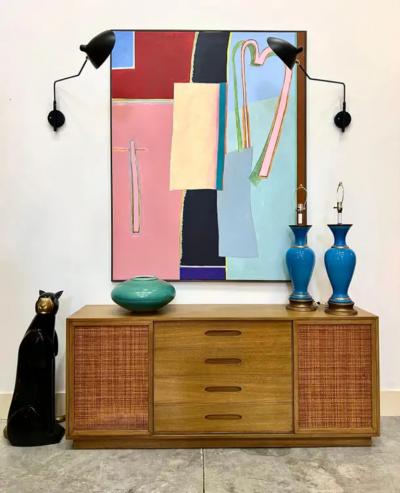 1950s French Blue Opaline Glass Table Lamps With Gilt Details Pair