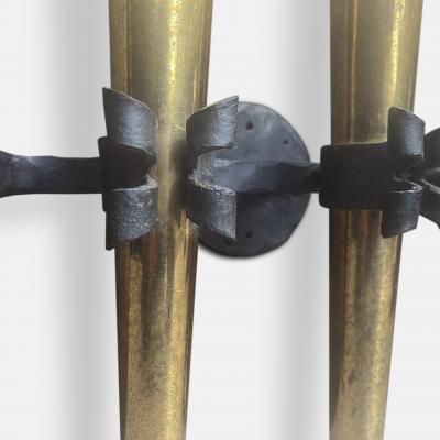 1950s French Brass and Wrought Iron Torchi re Wall Sconce