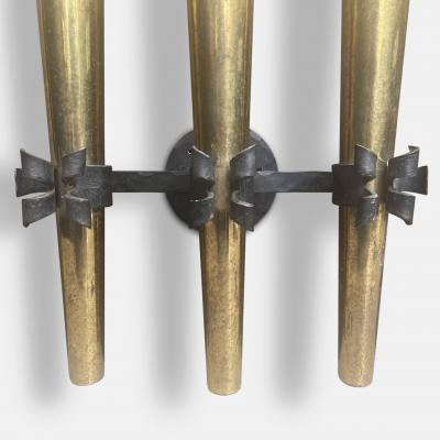1950s French Brass and Wrought Iron Torchi re Wall Sconce