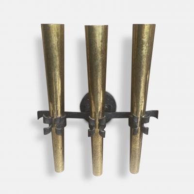 1950s French Brass and Wrought Iron Torchi re Wall Sconce