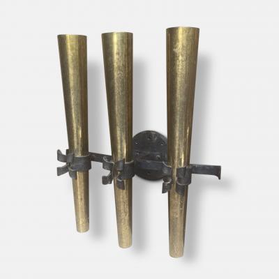 1950s French Brass and Wrought Iron Torchi re Wall Sconce
