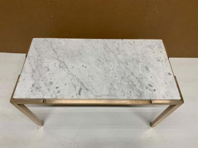 1950s French Bronze and Carrara Marble Top Side Table