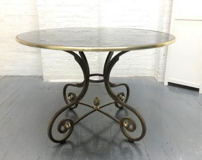 1950s French Iron and Brass Dining Table and Chairs