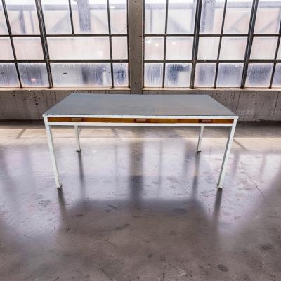 1950s French Modernist 3 Drawer Sleek Oak and Metal Frame Desk