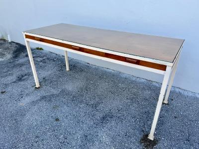 1950s French Modernist 3 Drawer Sleek Oak and Metal Frame Desk