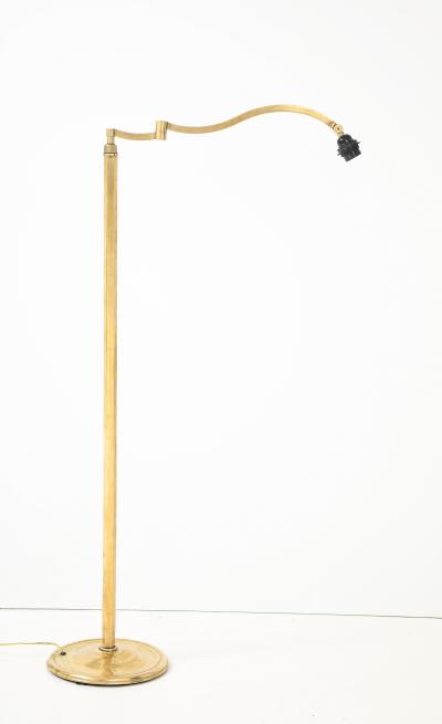 1950s French Solid Brass Swing Arm Floor Lamp