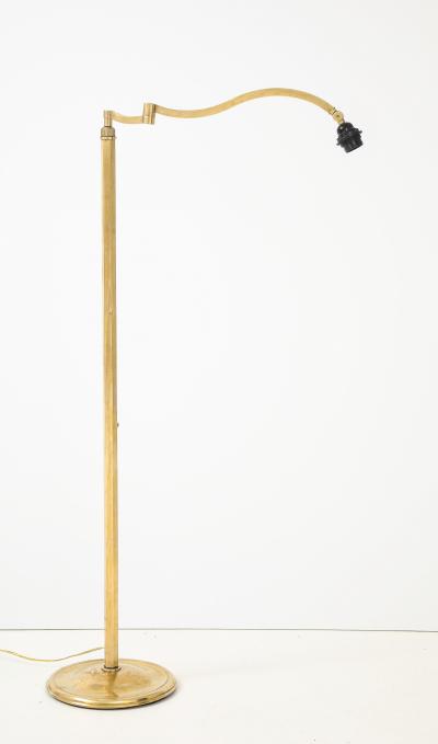 1950s French Solid Brass Swing Arm Floor Lamp