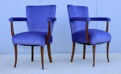 1950s French Walnut Side Chairs With Mohair Upholstery