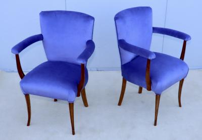 1950s French Walnut Side Chairs With Mohair Upholstery