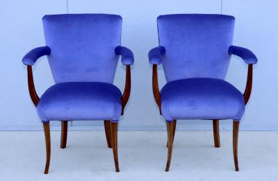1950s French Walnut Side Chairs With Mohair Upholstery