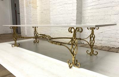 1950s French Wrought Iron Gold Coffee Table with Quartz Top