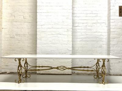 1950s French Wrought Iron Gold Coffee Table with Quartz Top
