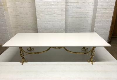 1950s French Wrought Iron Gold Coffee Table with Quartz Top