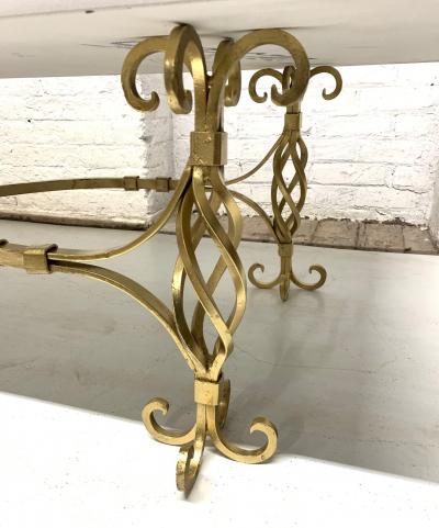 1950s French Wrought Iron Gold Coffee Table with Quartz Top