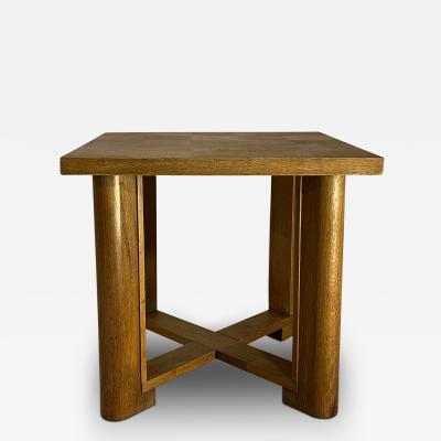 1950s French polished solid oakwood cylindrical side table