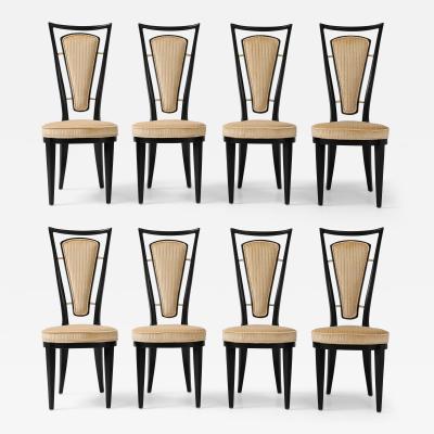 1950s High Back Italian Black Lacquer Dining Chairs Set Of 8