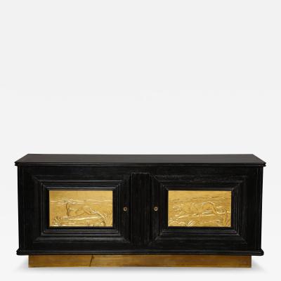 1950s Hollywood Regency Sideboard with Gilt Door Hunting Scene