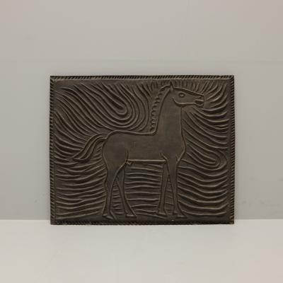 1950s Horsey Cast Iron Fire Back France