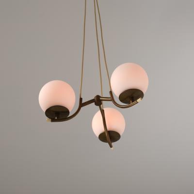 1950s Italian Brass Pendant Lamp with Opaline Glass Spheres