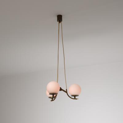 1950s Italian Brass Pendant Lamp with Opaline Glass Spheres