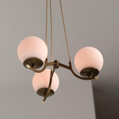 1950s Italian Brass Pendant Lamp with Opaline Glass Spheres