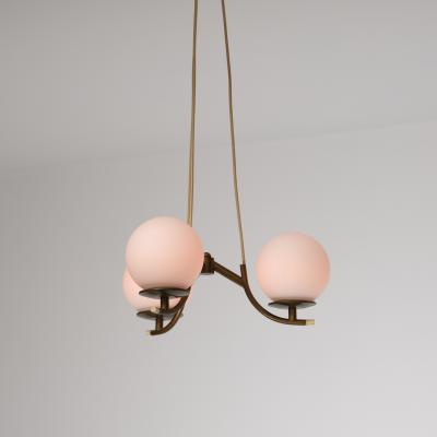 1950s Italian Brass Pendant Lamp with Opaline Glass Spheres