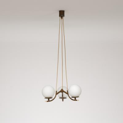 1950s Italian Brass Pendant Lamp with Opaline Glass Spheres