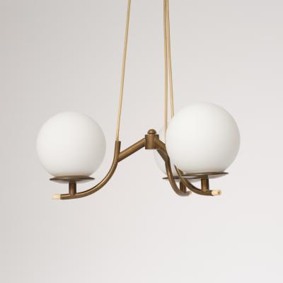 1950s Italian Brass Pendant Lamp with Opaline Glass Spheres