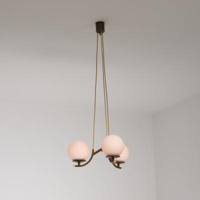 1950s Italian Brass Pendant Lamp with Opaline Glass Spheres