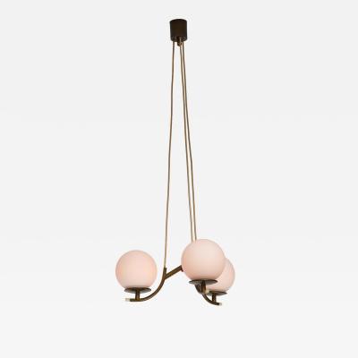 1950s Italian Brass Pendant Lamp with Opaline Glass Spheres