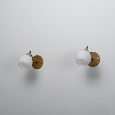 1950s Italian Brass and Opaline Glass Sconces with Light Green Details