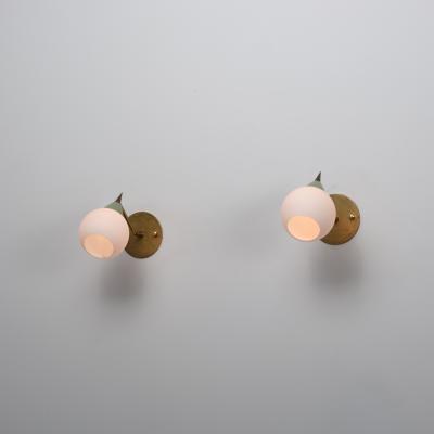 1950s Italian Brass and Opaline Glass Sconces with Light Green Details