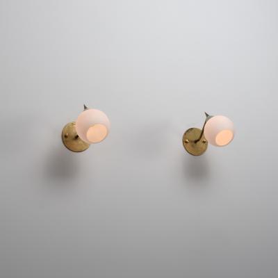 1950s Italian Brass and Opaline Glass Sconces with Light Green Details