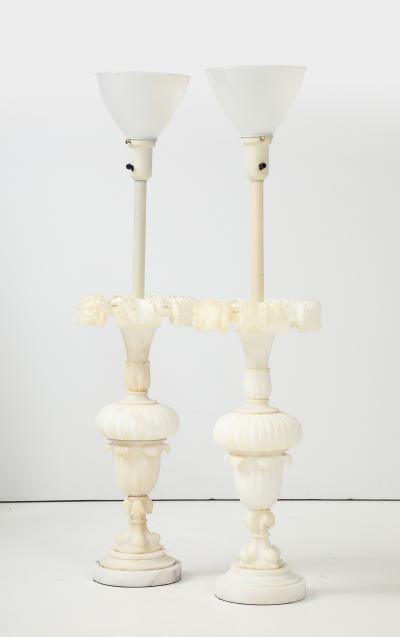 1950s Italian Carved Carrara Marble Table Lamps