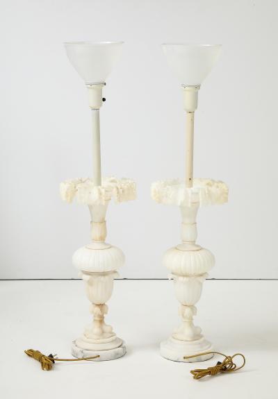 1950s Italian Carved Carrara Marble Table Lamps