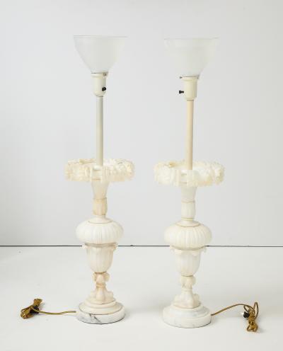 1950s Italian Carved Carrara Marble Table Lamps