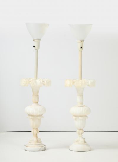 1950s Italian Carved Carrara Marble Table Lamps